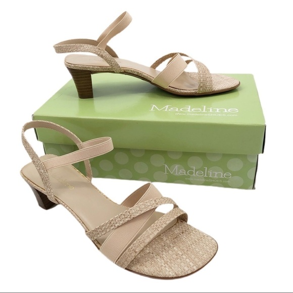 Madeline Women's Scrabble Sandal Block Heels Strappy Open Toe Cream Size 6.5M - Picture 1 of 12